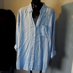 tahari linen long sleeve blouse with roll-up sleeves new